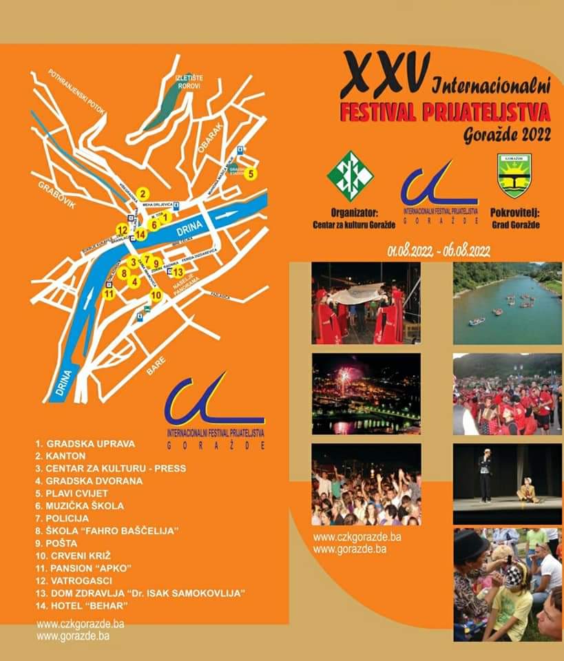 Od 1 do 6. augusta brojni sadržaji 25. „Festivala prijateljstva-Goražde 2022“